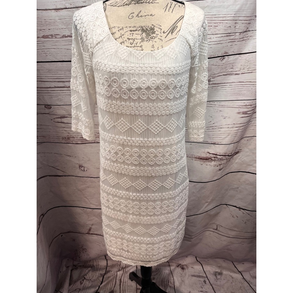 Rabbit Rabbit Rabbit Designs White Geometric Lace Sheath Dress Large R1D741L09BJ